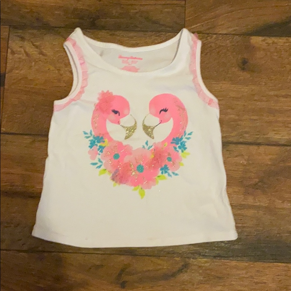 White cami with flamingo print at front